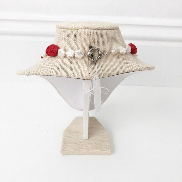 NWT Genuine Red Coral, Carved Cinnabar & Pearl Necklace Beaded - Picture 5 of 6